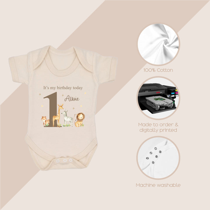 Personalised Jungle Animals Beige Birthday Vest