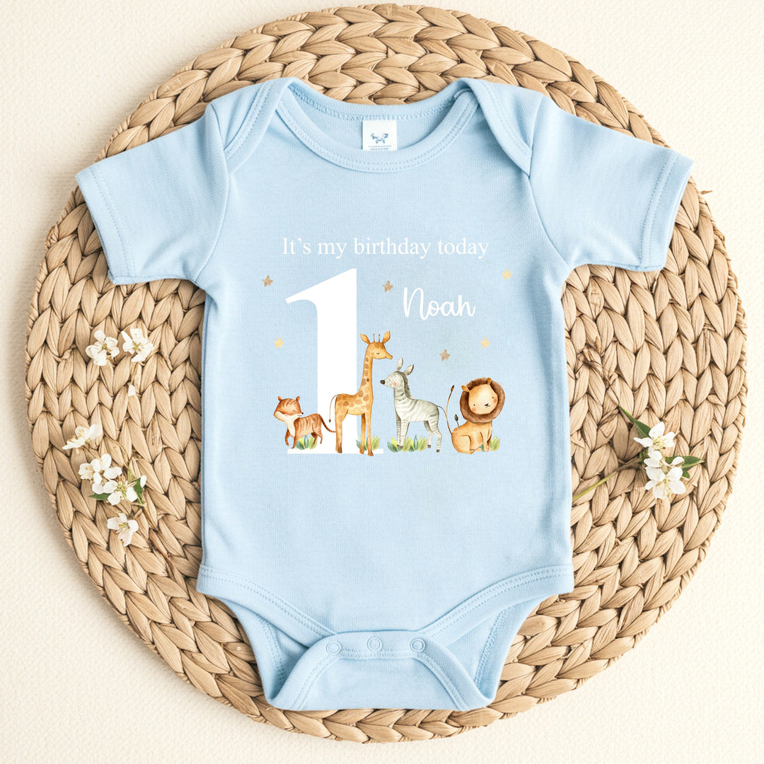 Personalised Jungle Animals Blue Birthday Vest
