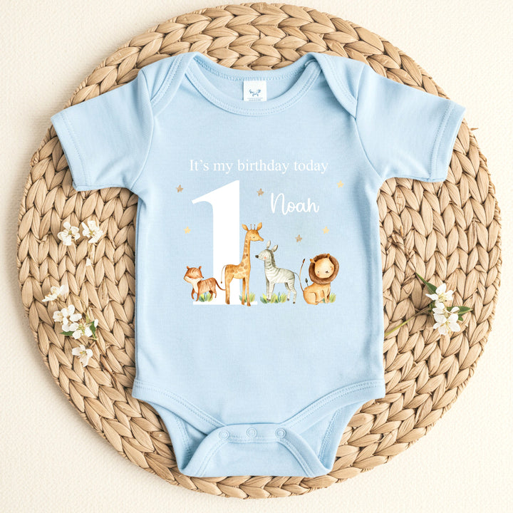 Personalised Jungle Animals Blue Birthday Vest