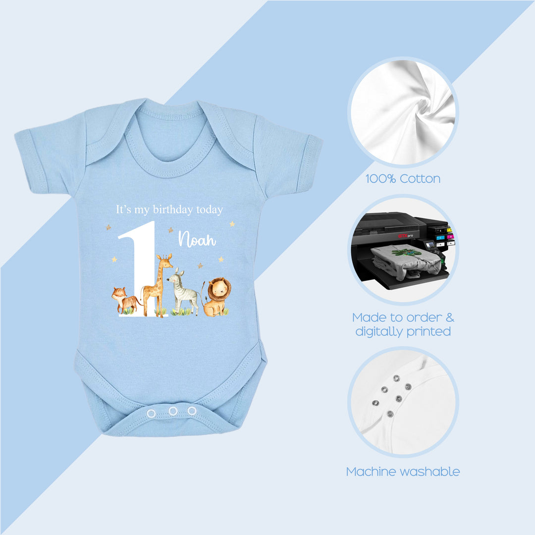 Personalised Jungle Animals Blue Birthday Vest