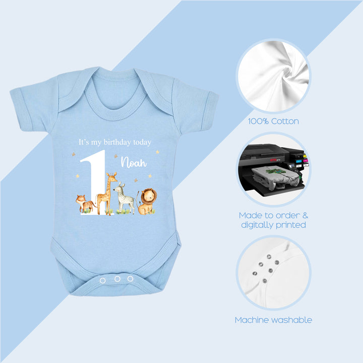 Personalised Jungle Animals Blue Birthday Vest