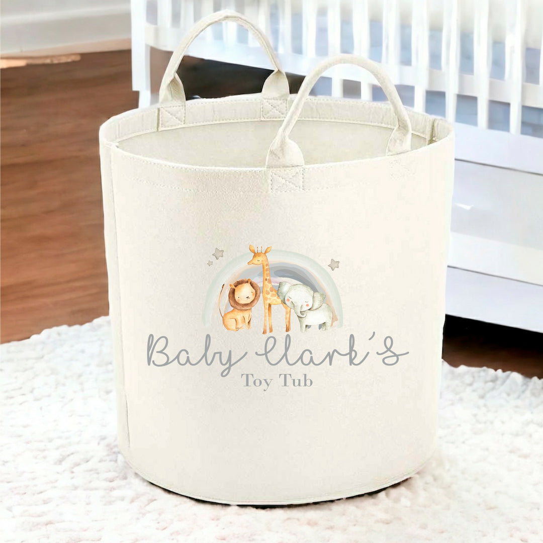 Personalised Jungle Rainbow Toy Tub