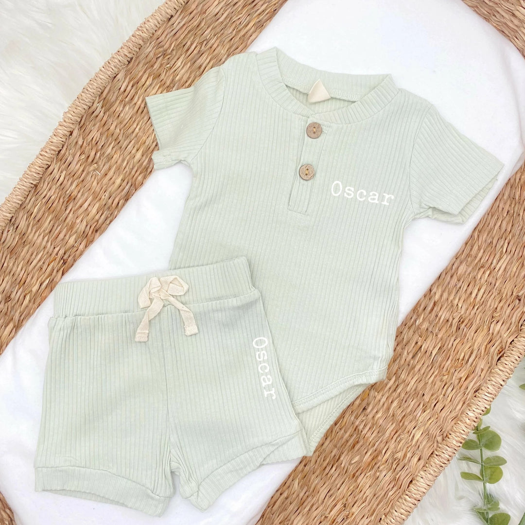 Personalised Ribbed Top & Shorts Set