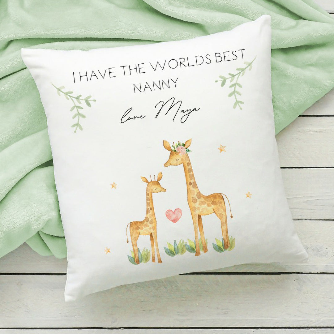 Personalised World's Best Nanny/Mummy Giraffe Cushion