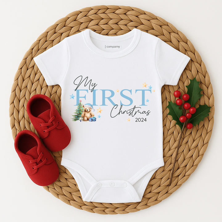 Blue My First Christmas Baby Grow/Vest/Bib