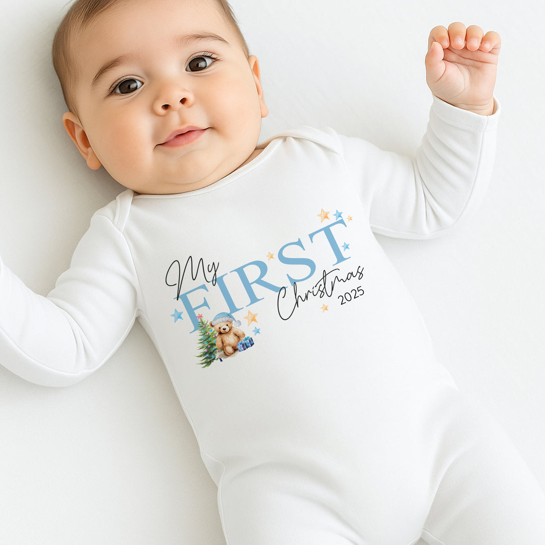 Blue My First Christmas Baby Grow/Vest/Bib
