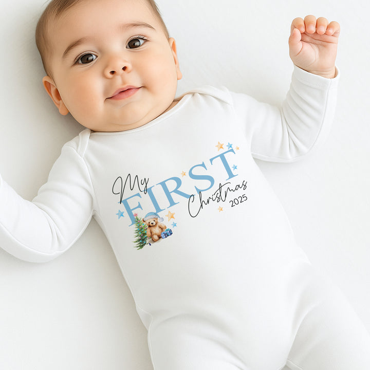 Blue My First Christmas Baby Grow/Vest/Bib