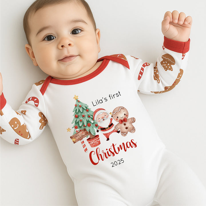 Personalised Christmas Tree Sibling Matching Gingerbread Pyjamas/Babygrow