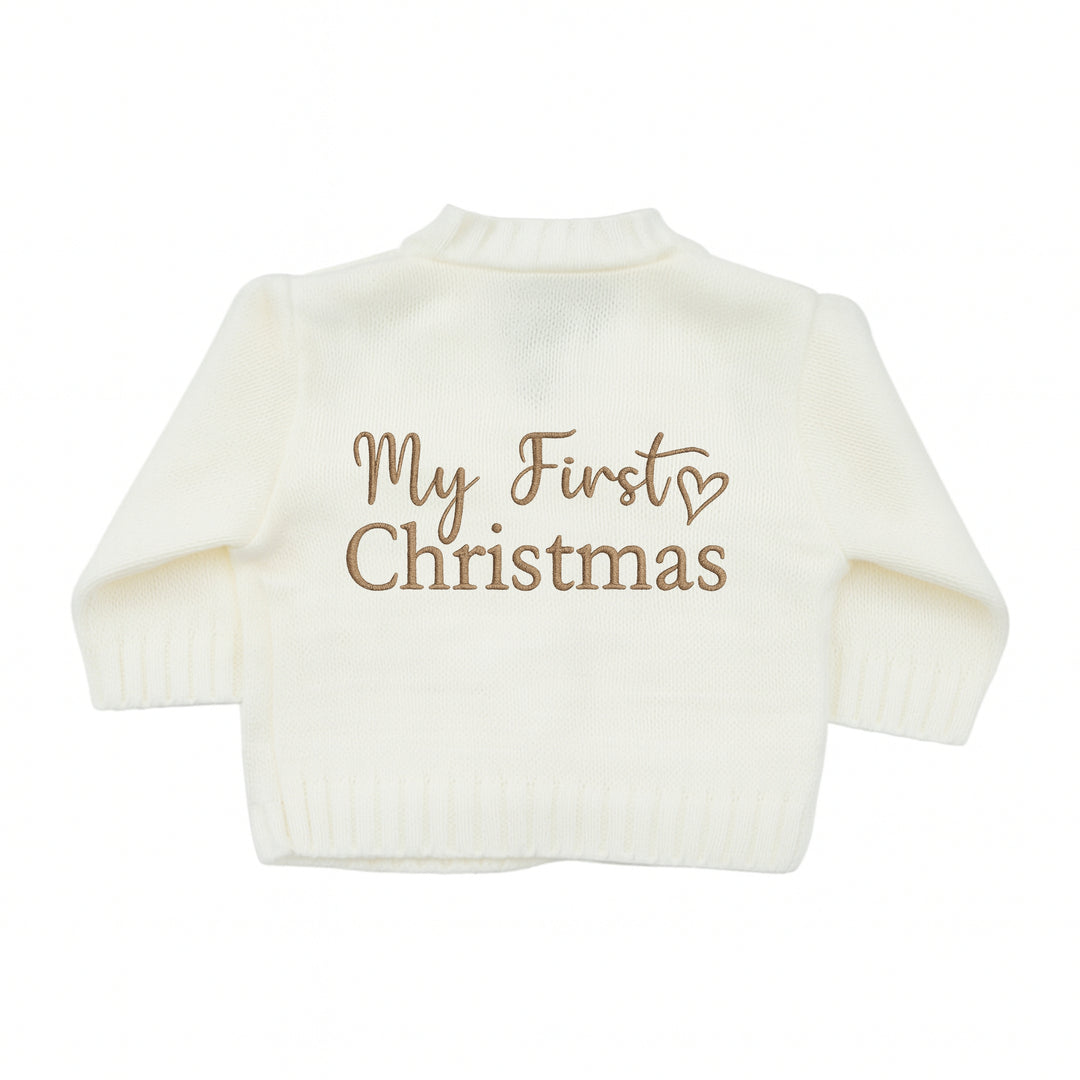 Embroidered My First Christmas Cardigan