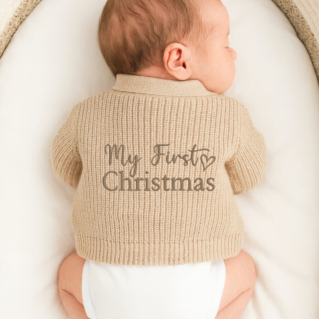 Embroidered My First Christmas Cardigan