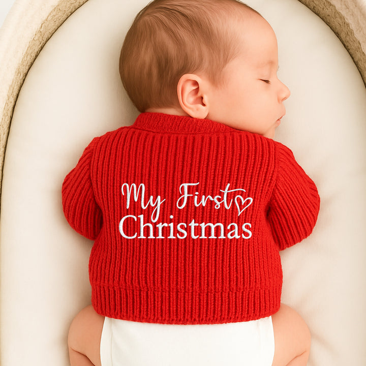 Embroidered My First Christmas Cardigan