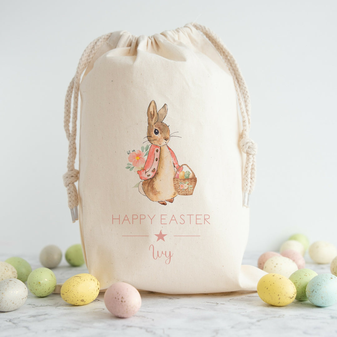 Personalised Happy Easter Pink Rabbit Treat Bag