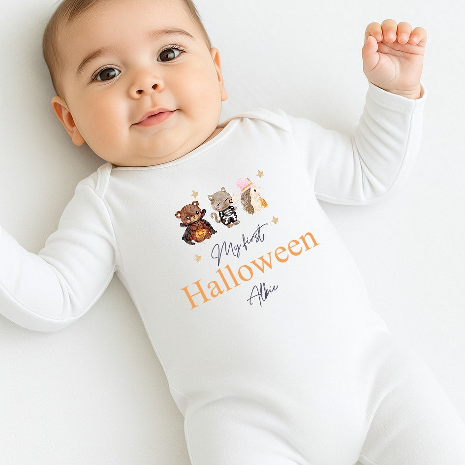 Personalised My First Halloween Animals Babygrow/Vest/Bib