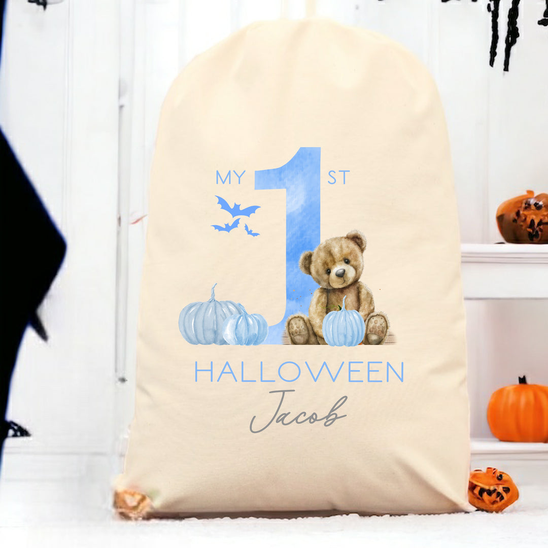 Personalised My 1st Halloween Blue Bear Treat Sack