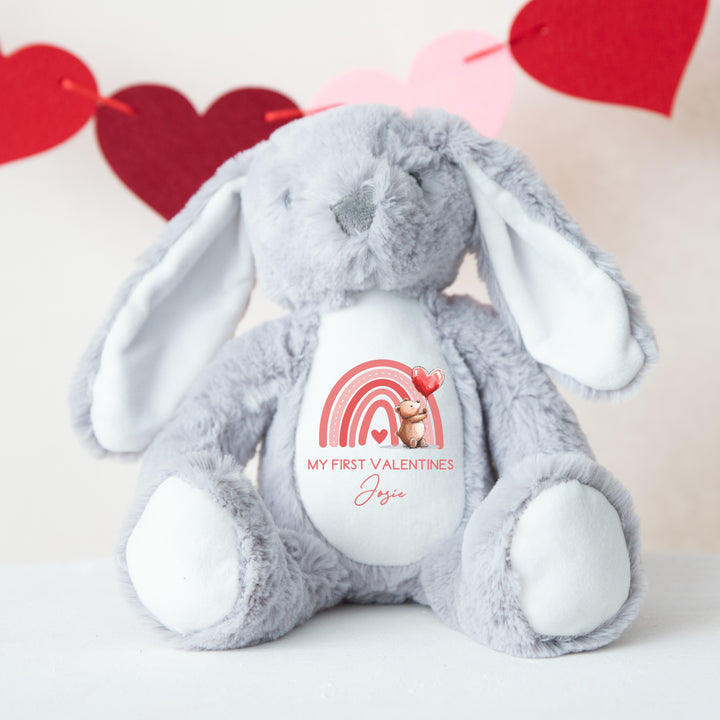 Personalised Valentines Bear Rainbow White/Grey Bunny