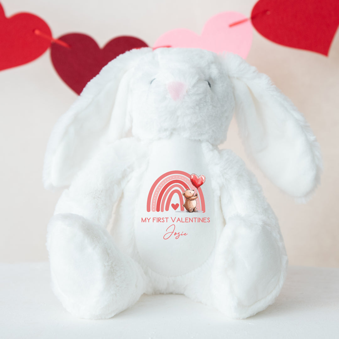 Personalised Valentines Bear Rainbow White/Grey Bunny