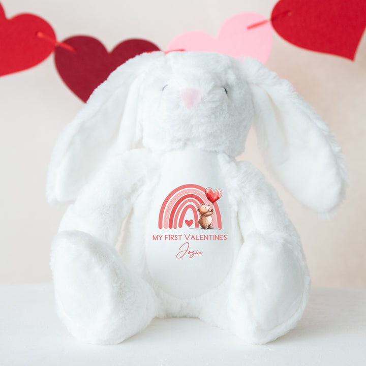 Personalised Valentines Bear Rainbow White/Grey Bunny