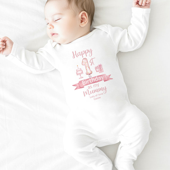 Personalised Happy 1st Birthday Mummy Pink Balloons Babygrow/Vest