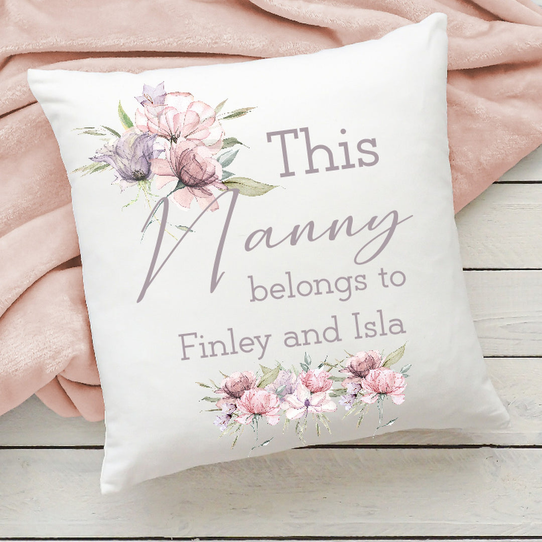 Personalised Floral This Nanny/Mummy Belongs To Cushion Cover With Optional Cushion Inner