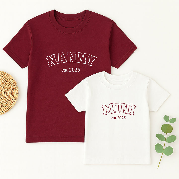 Personalised Nanny & Mini Est Maroon Matching Outfits