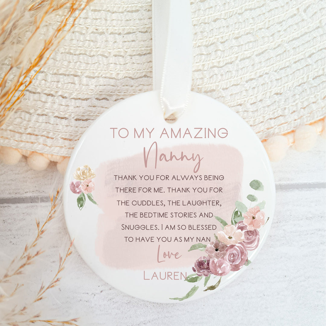 Personalised Pink Amazing Nanny Ceramic Ornament
