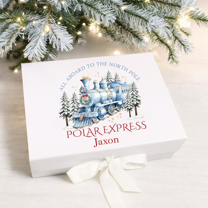 Personalised Blue Festive Train Christmas Eve Box