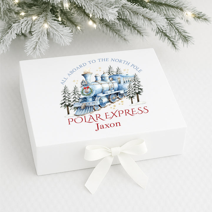 Personalised Blue Festive Train Christmas Eve Box