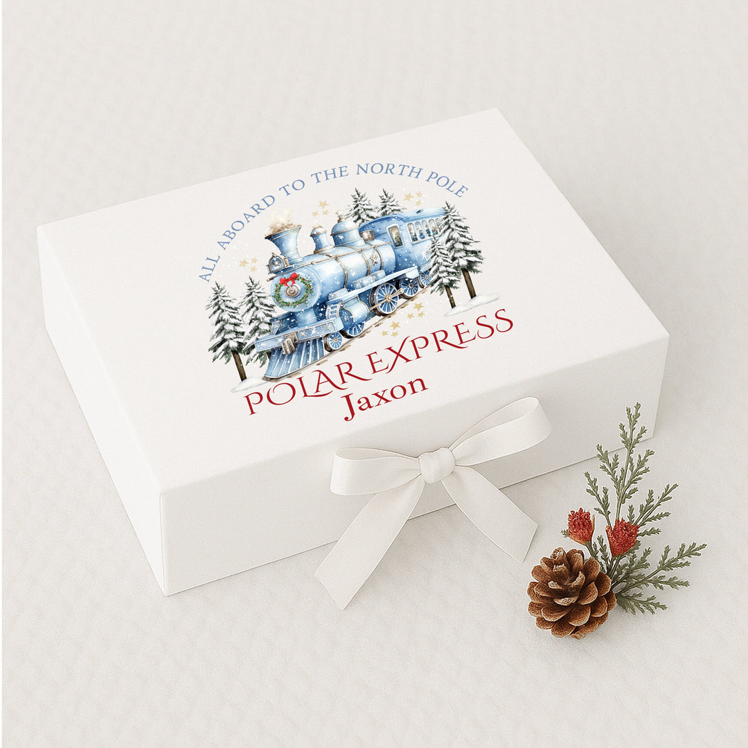 Personalised Blue Festive Train Christmas Eve Box
