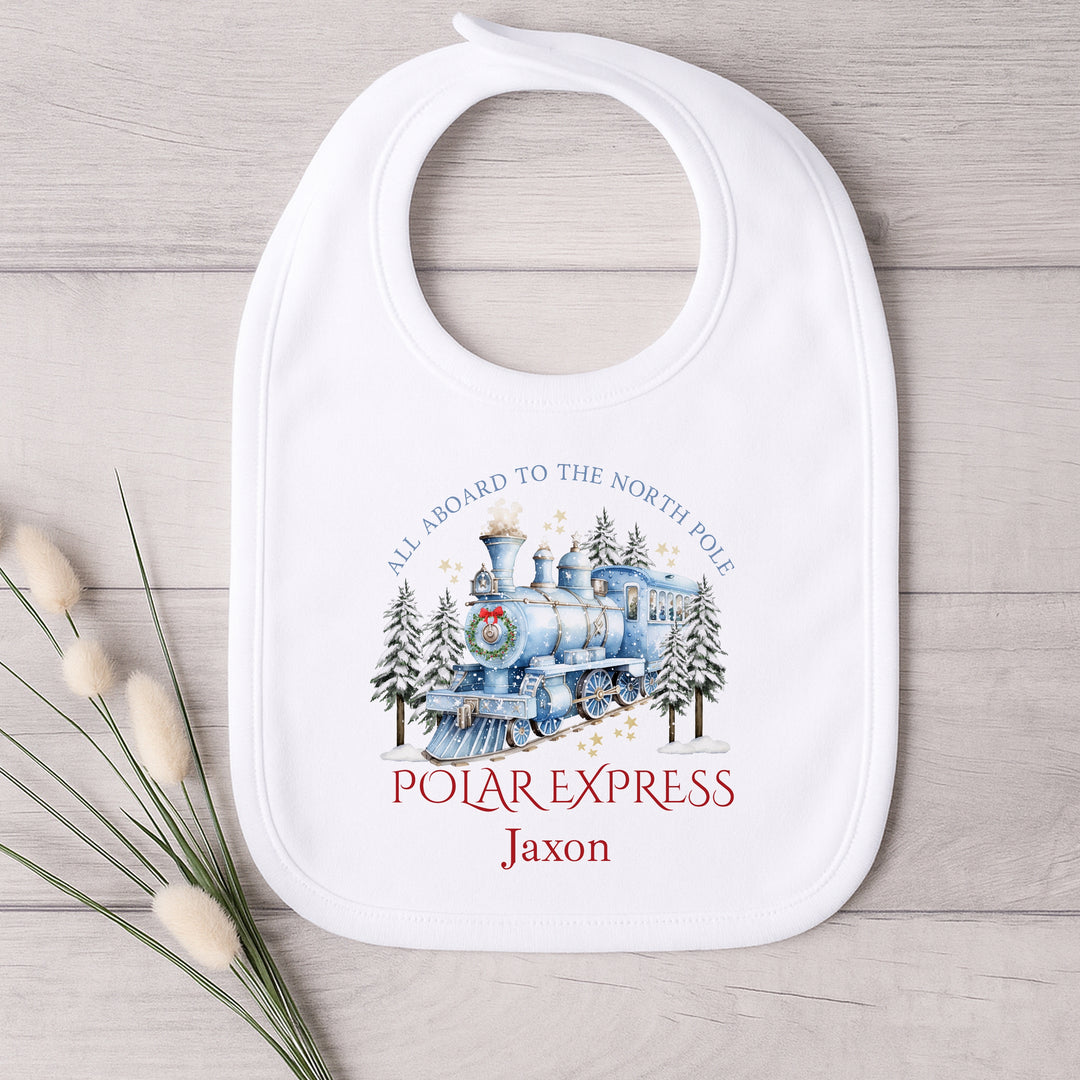 Personalised Blue Festive Train Christmas Baby Grow/Vest/Bib