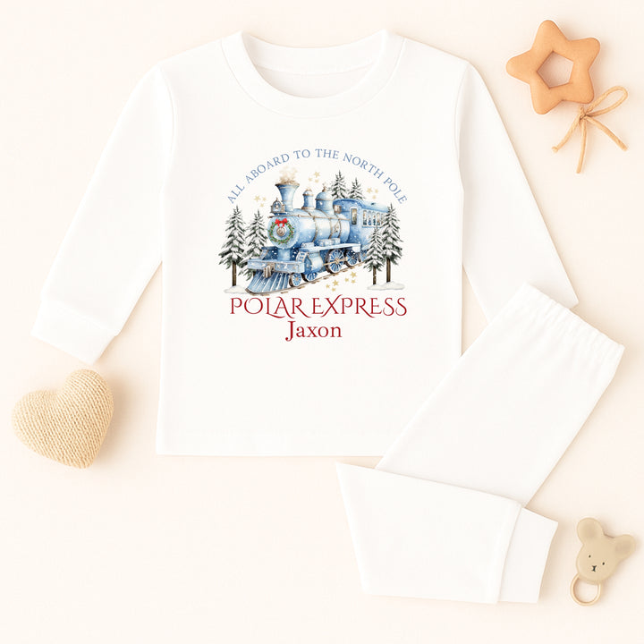 Personalised Blue Festive Train Christmas Pyjamas