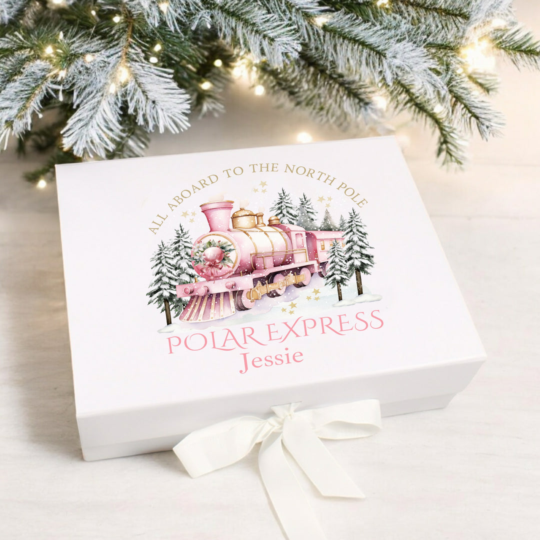 Personalised Pink Festive Train Christmas Eve Box