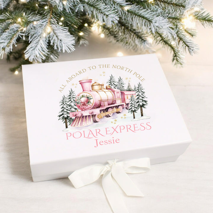 Personalised Pink Festive Train Christmas Eve Box