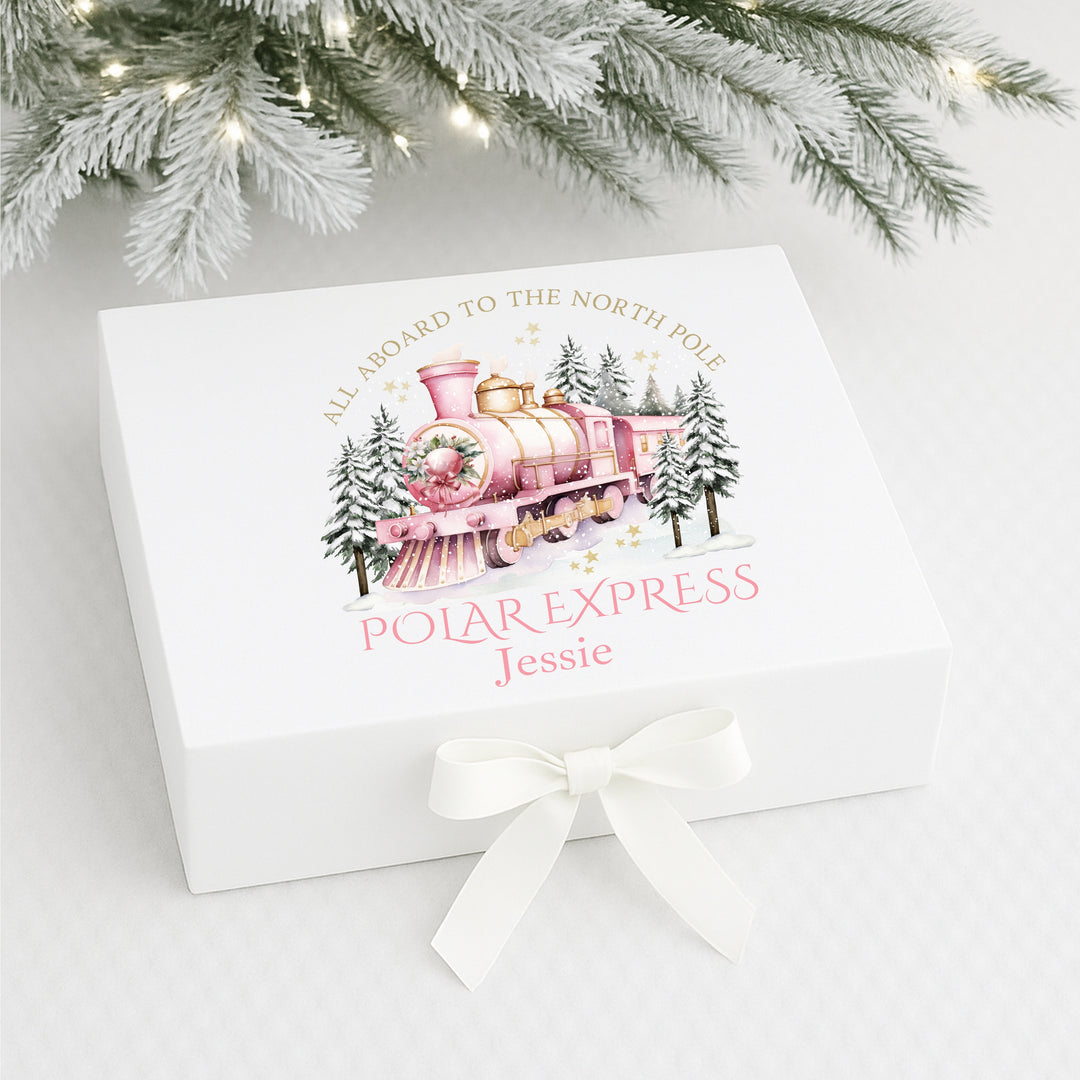 Personalised Pink Festive Train Christmas Eve Box