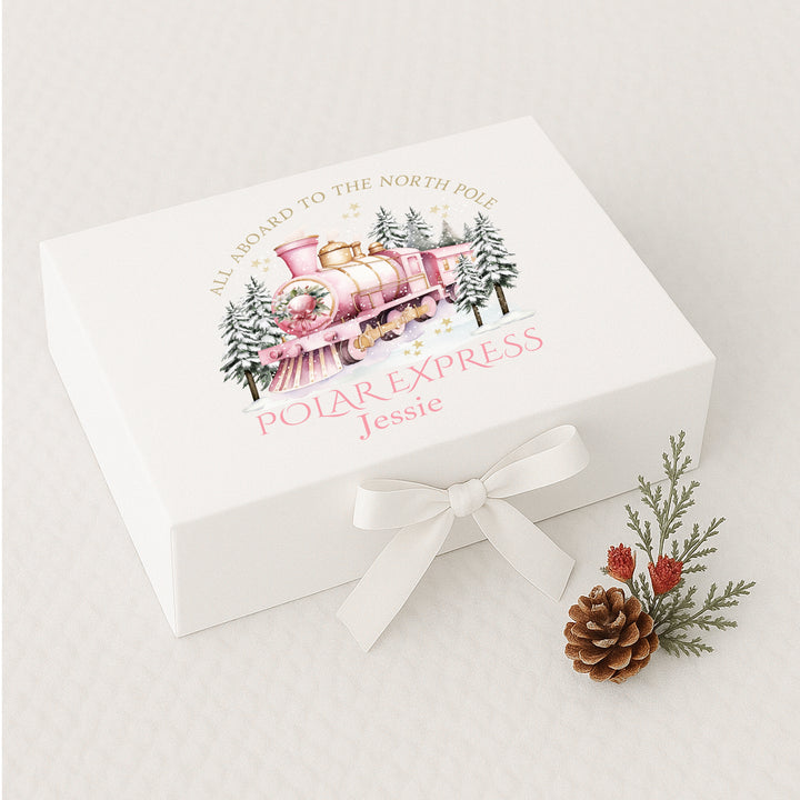 Personalised Pink Festive Train Christmas Eve Box