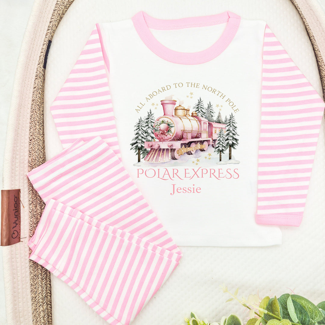 Personalised Pink Festive Train Christmas Pyjamas