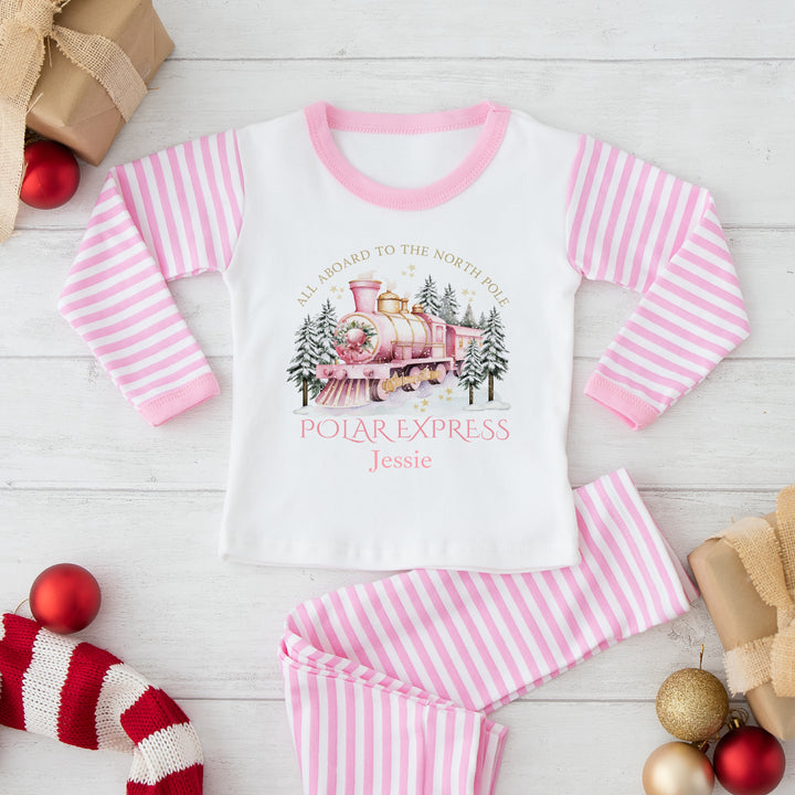 Personalised Pink Festive Train Christmas Pyjamas