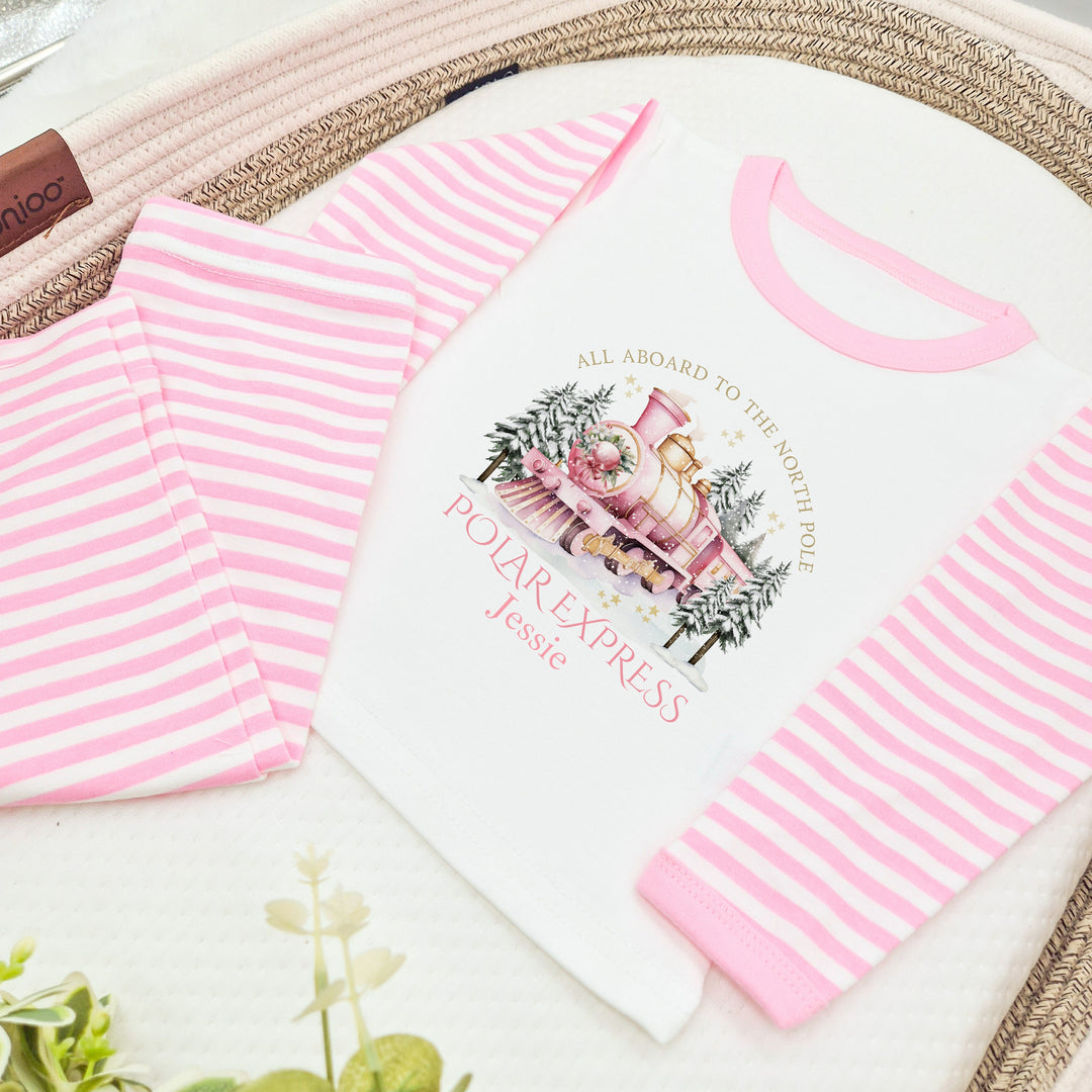 Personalised Pink Festive Train Christmas Pyjamas