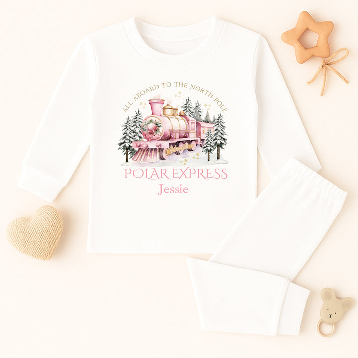 Personalised Pink Festive Train Christmas Pyjamas