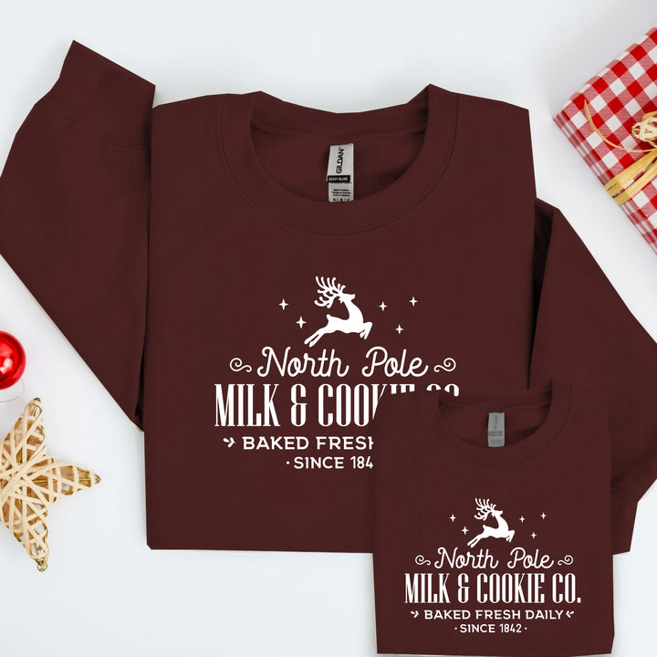 North Pole Milk & Cookies Co Christmas Family Matching Sweatshirt/Babygrow