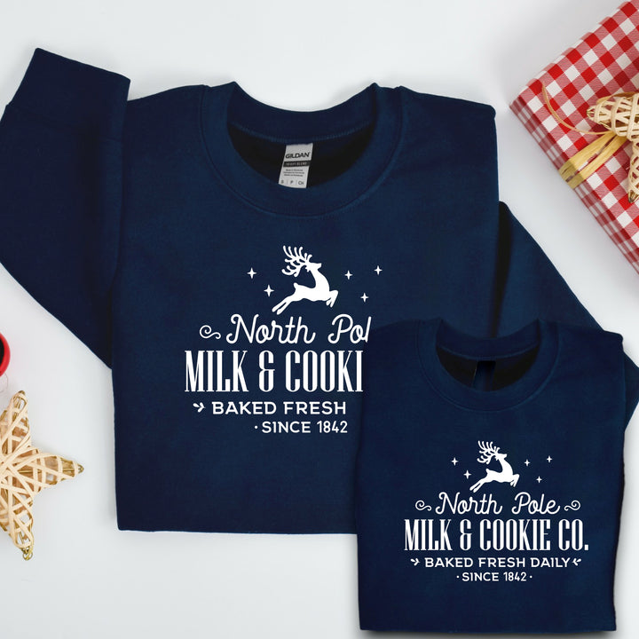 North Pole Milk & Cookies Co Christmas Family Matching Sweatshirt/Babygrow