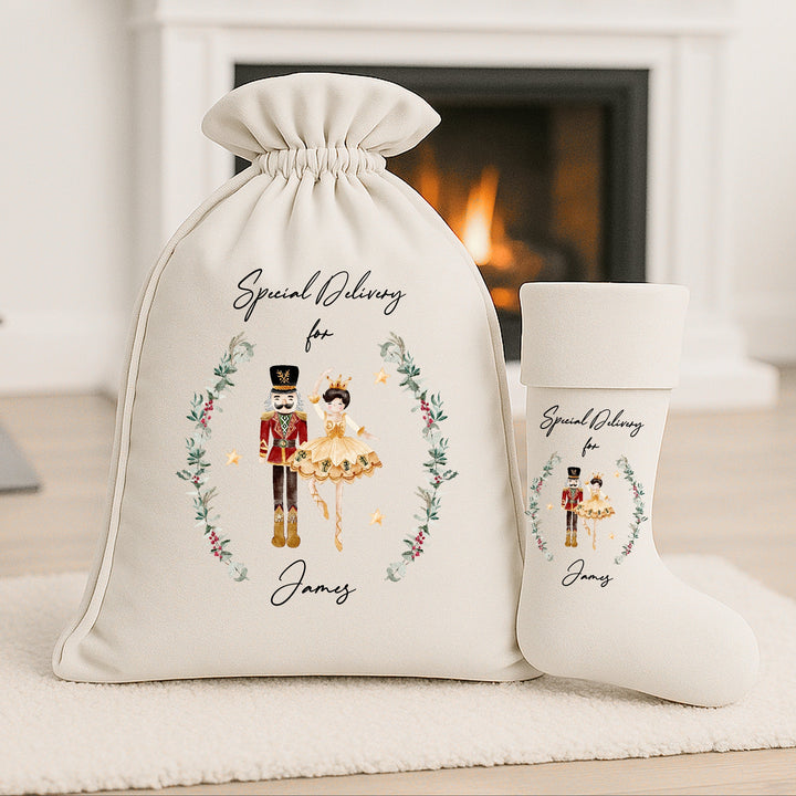 Personalised Nutcracker Wreath Christmas Stocking or Santa Sack
