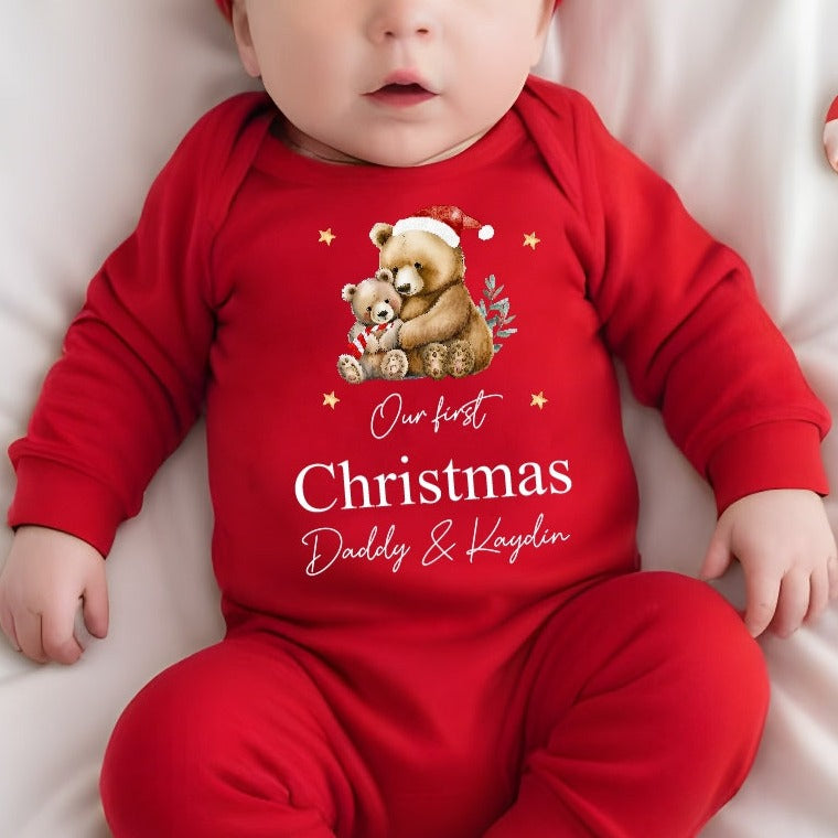 Personalised Bears First Christmas As A Parent Baby Grow/Vest/Bib