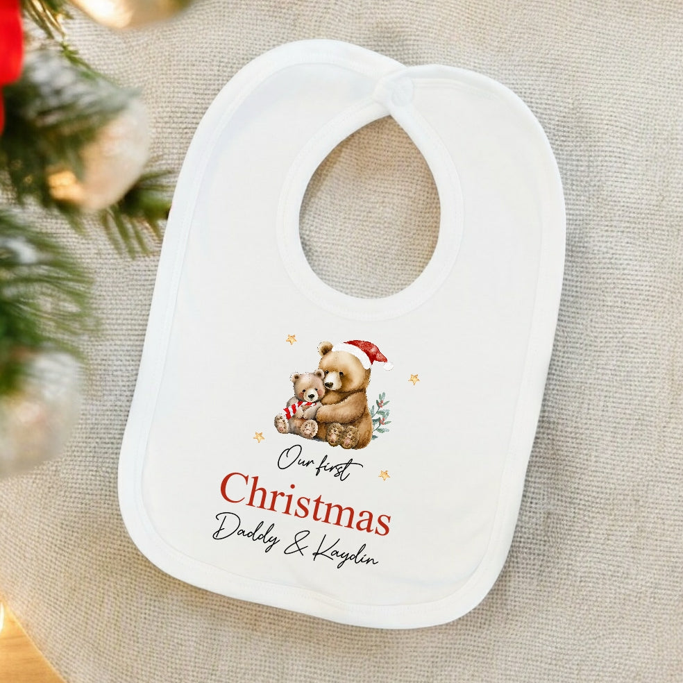 Personalised Bears First Christmas As A Parent Baby Grow/Vest/Bib