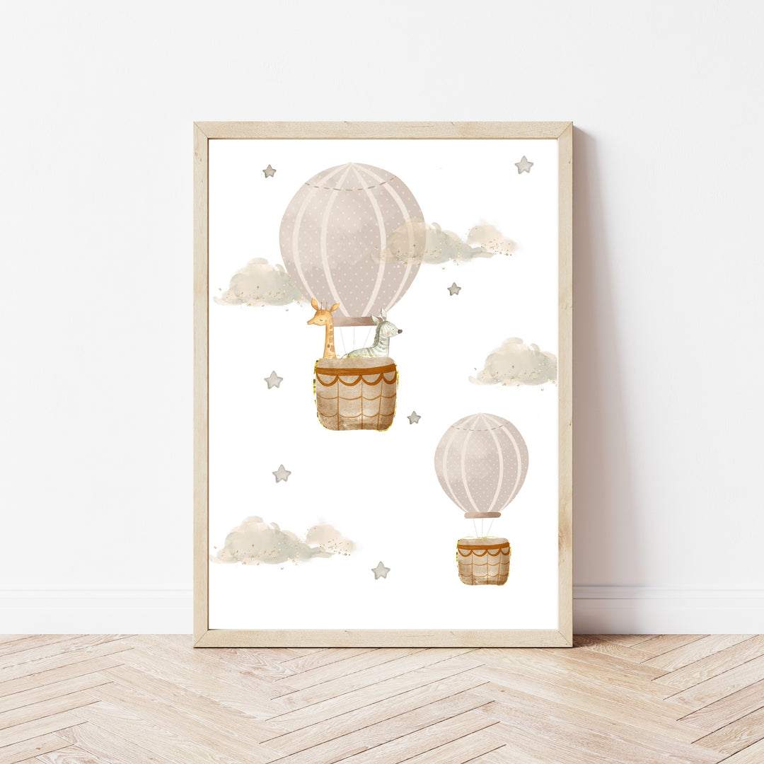 Oh The Places You'll Go Beige Hot Air Balloon Set of 3 Wall Art