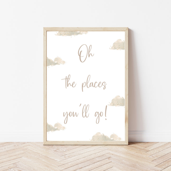 Oh The Places You'll Go Beige Hot Air Balloon Set of 3 Wall Art