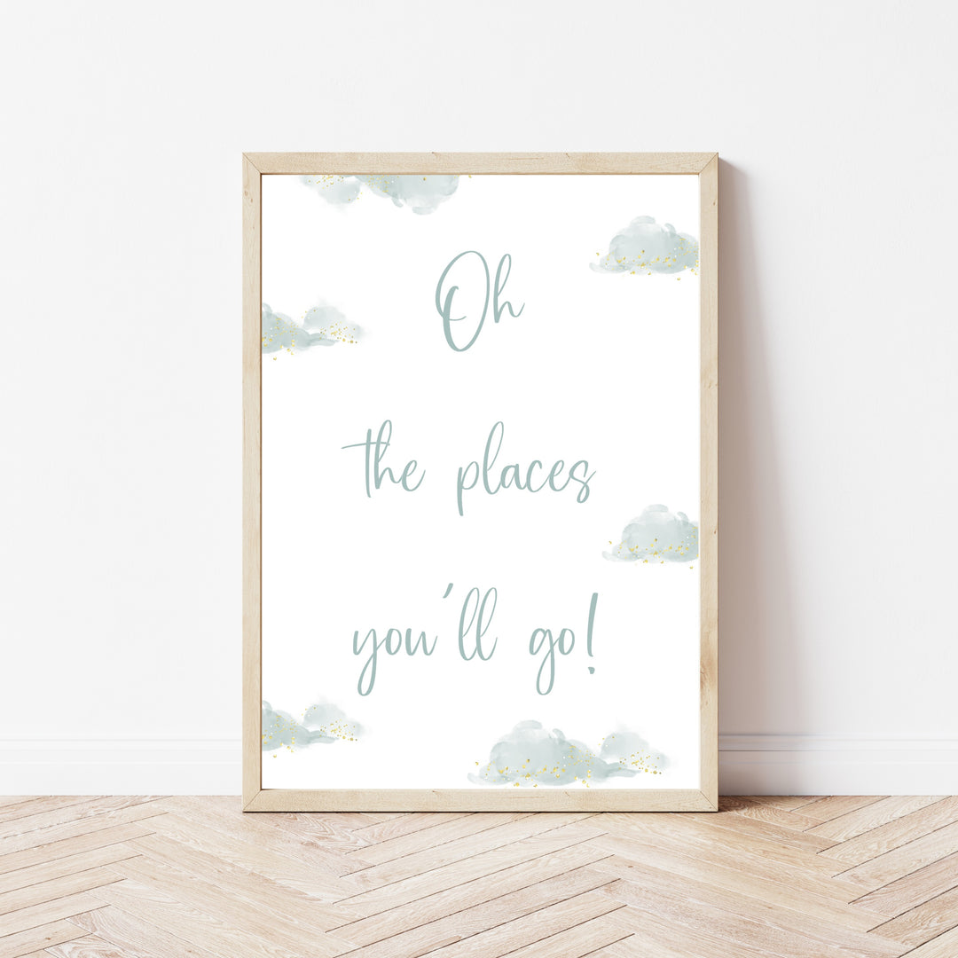 Oh The Places You'll Go Blue Hot Air Balloon Set of 3 Wall Art