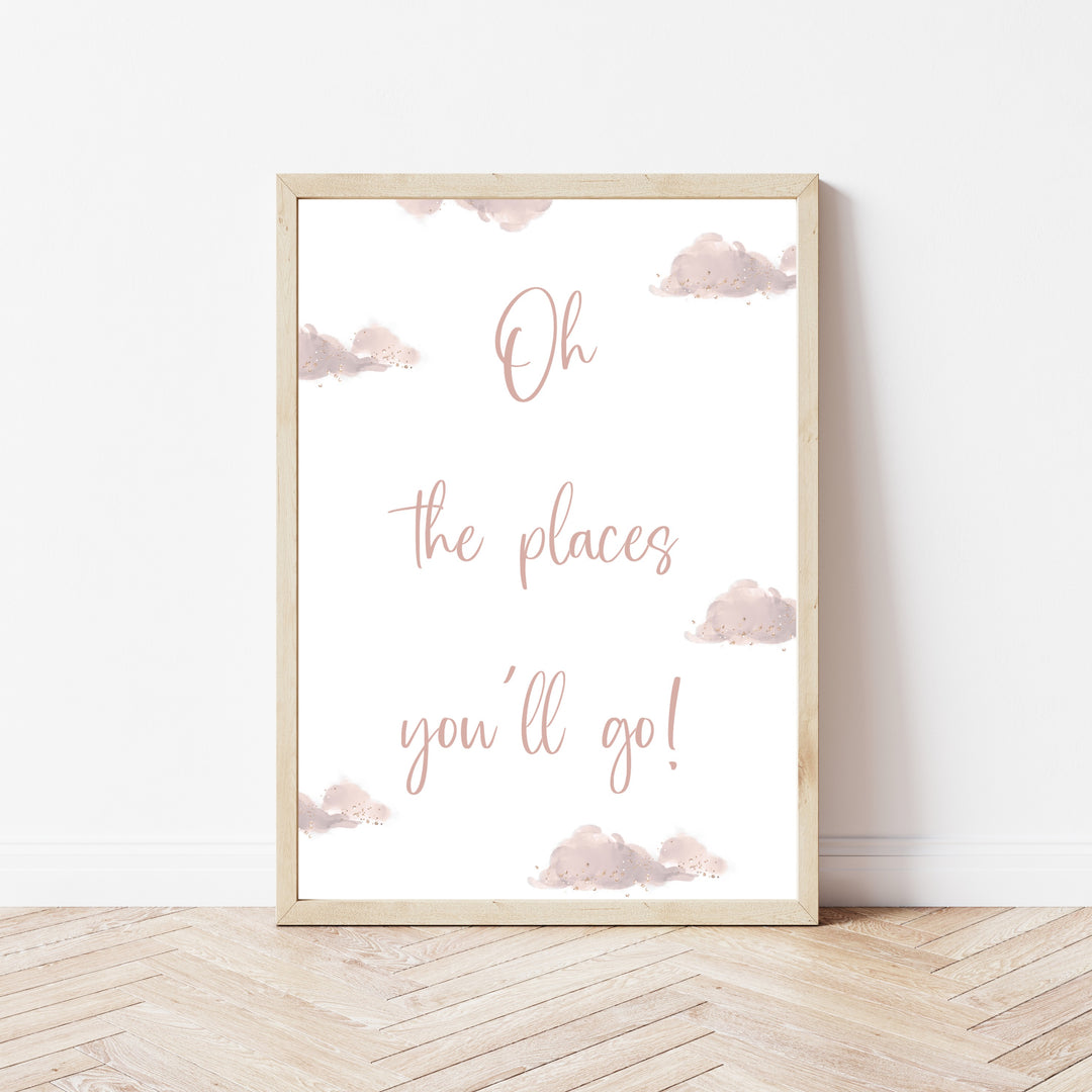 Oh The Places You'll Go Pink Hot Air Balloon Set of 3 Wall Art
