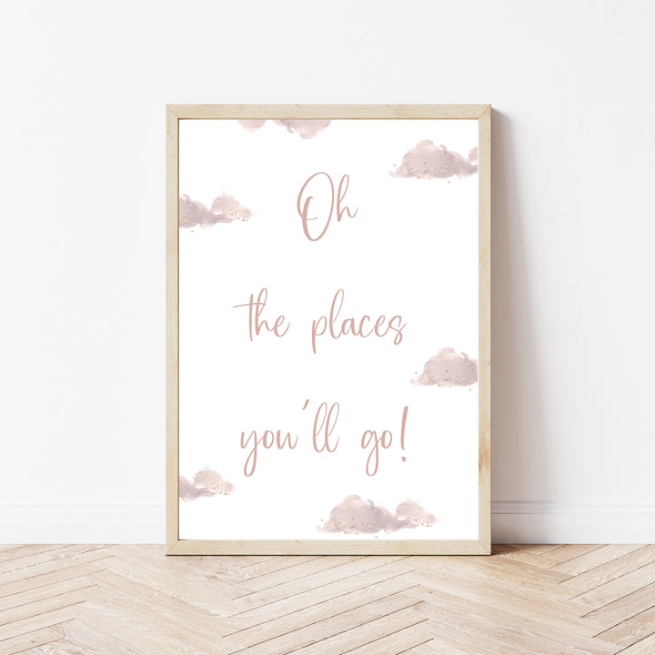 Oh The Places You'll Go Pink Hot Air Balloon Set of 3 Wall Art