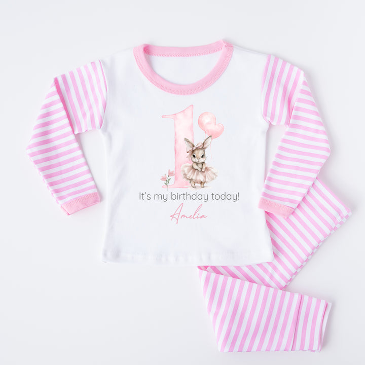 Personalised Ballerina Bunny Pink Stripe Birthday Pyjamas