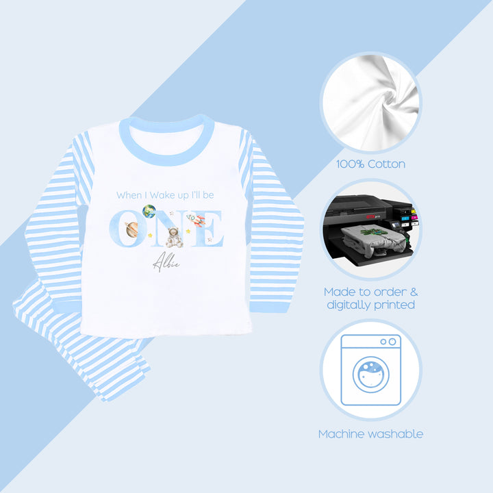 Personalised Spaceman Blue Stripe Boys Birthday Pyjamas